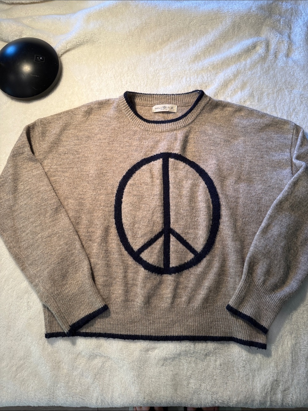 NATURAL LIFE Beige Sweater with Navy Peace Symbol